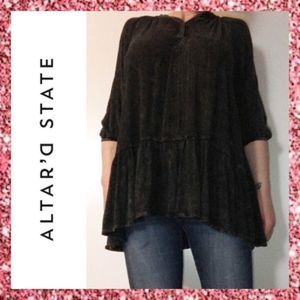 Altar’d State Black Mineral Wash Ruffle Hem Top XS